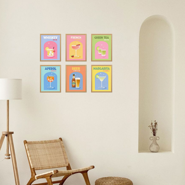 6 Mini Paintings|Colorful Cocktail Set