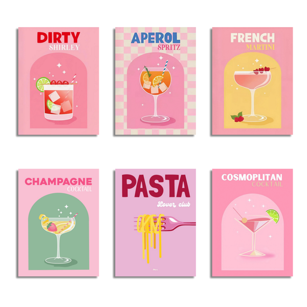 6 Mini Paintings|Pink Cocktail Set