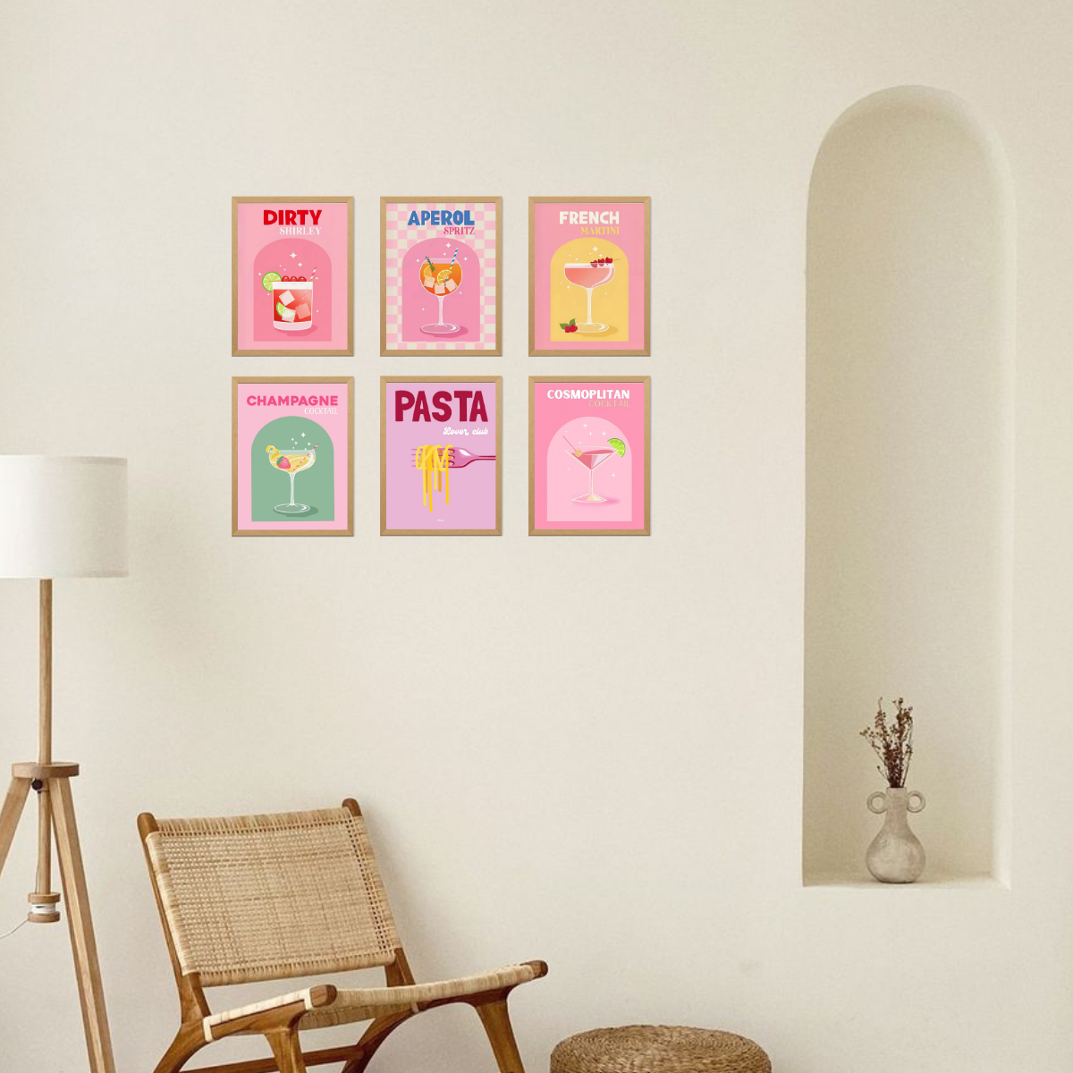 6 Mini Paintings|Pink Cocktail Set
