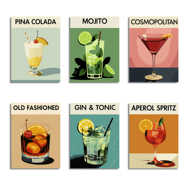6 Mini Paintings|Retro Drinks Set