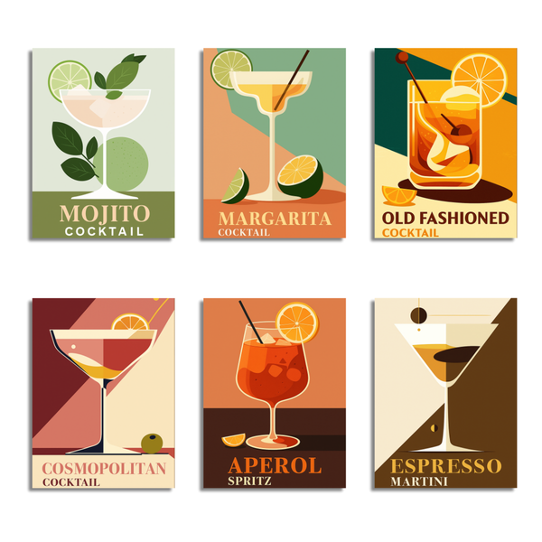 6 Mini Paintings|Minimalist Cocktail Set