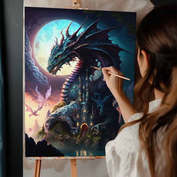 Moonlit Dragon's Castle| Paint By Numbers Kit