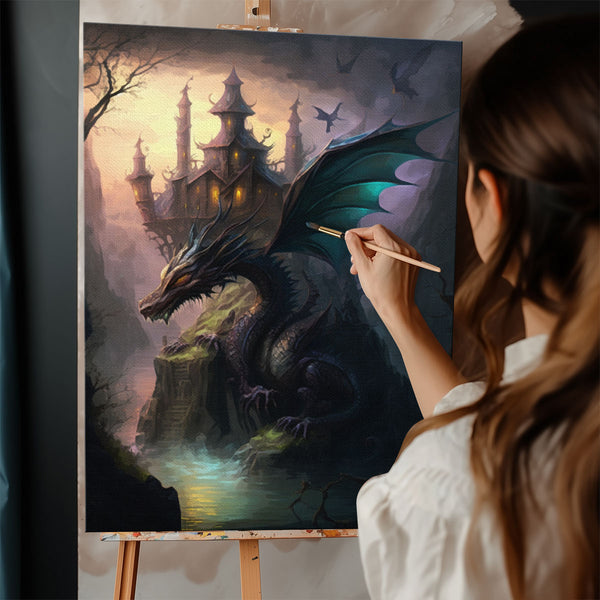 Dragon's Cliffside Keep | Paint By Numbers Kit