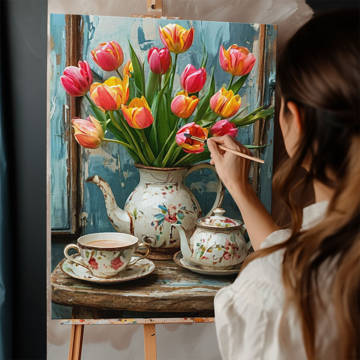 Tulips in a Teapot  | Paint By Numbers Kit