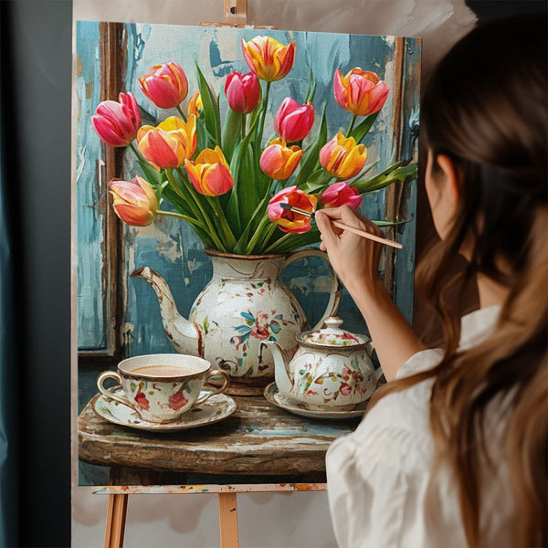 Tulips in a Teapot  | Paint By Numbers Kit