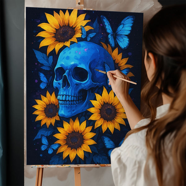 Blue Skull With Sunflowers | Paint By Numbers Kit