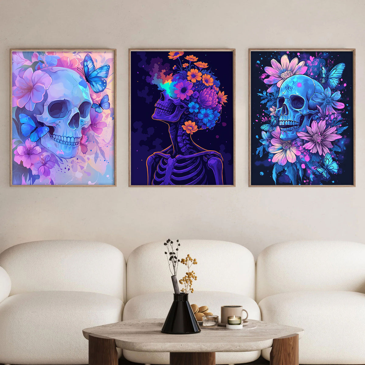 Neon Butterlfies Skull Set|  Paint By Numbers Kit