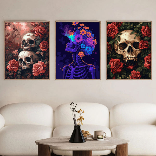 Floral Macabre Skulls Set|  Paint By Numbers Kit