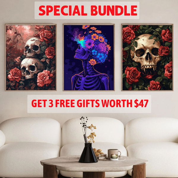 Floral Macabre Skulls Set|  Paint By Numbers Kit