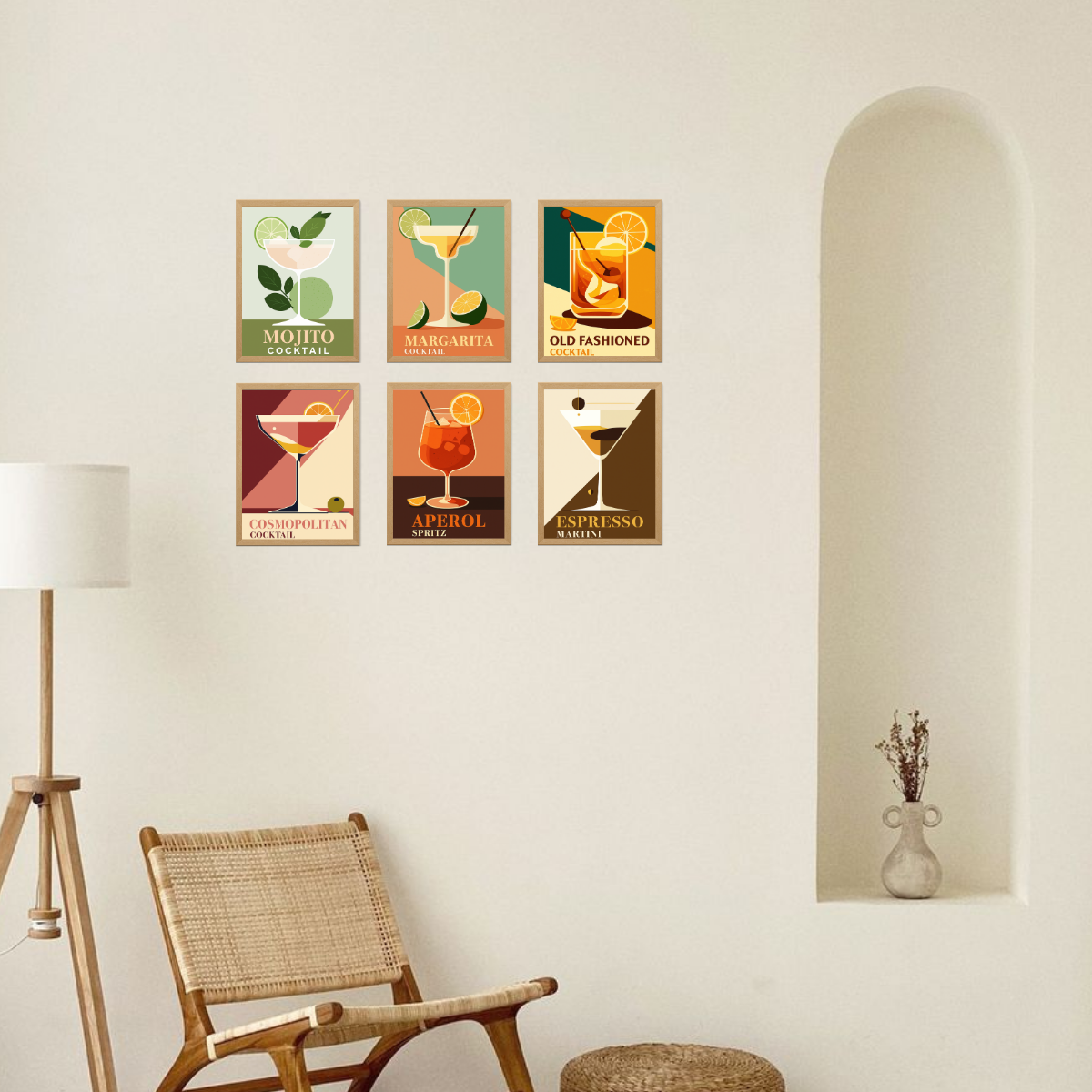 6 Mini Paintings|Minimalist Cocktail Set