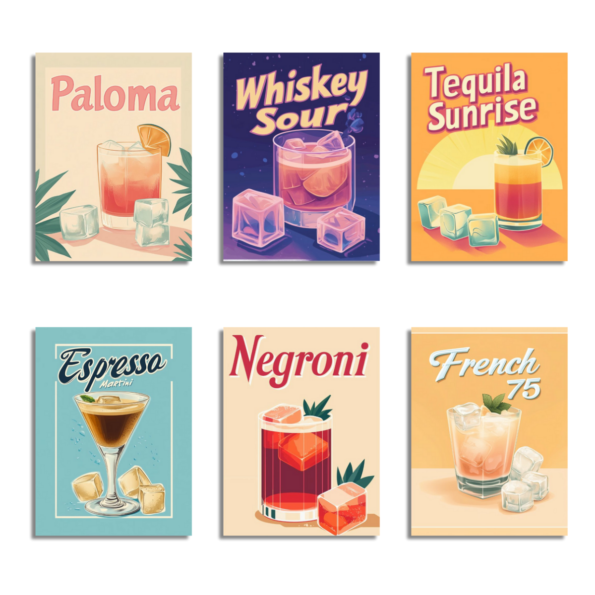 6 Mini Paintings| Golden Hour Cocktails Set
