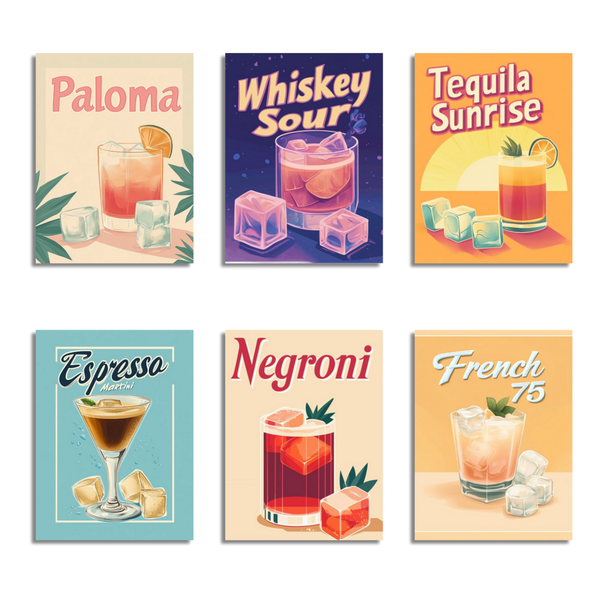 6 Mini Paintings| Golden Hour Cocktails Set