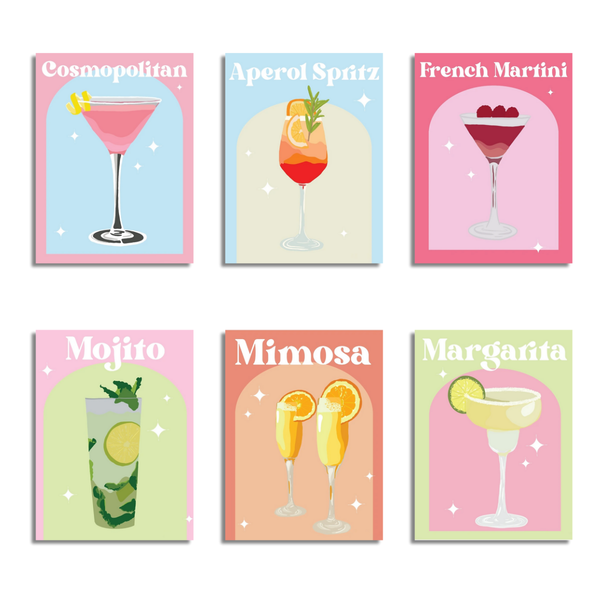 6 Mini Paintings|Pastel Cocktail Set