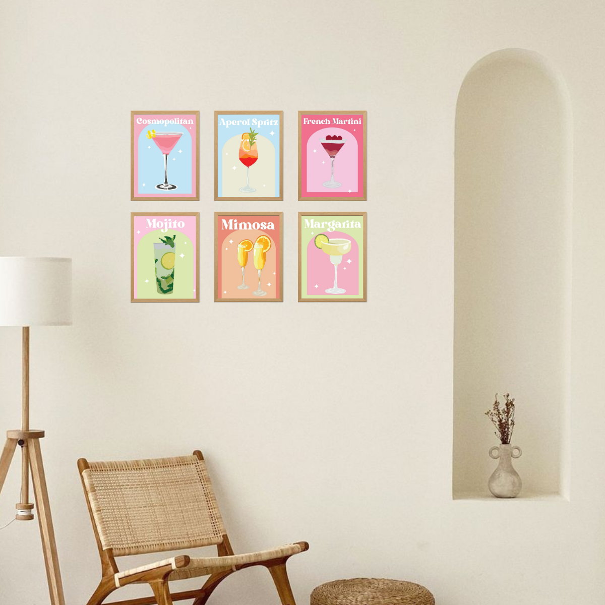 6 Mini Paintings|Pastel Cocktail Set