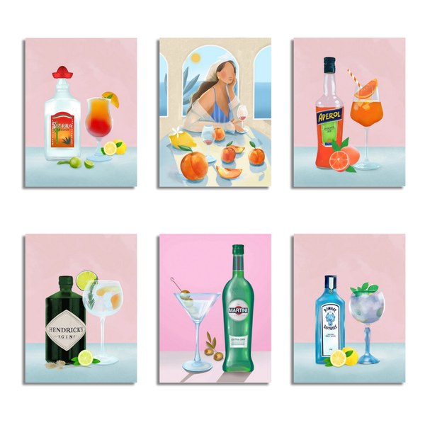 6 Mini Paintings|Mediterranean Cocktail Set