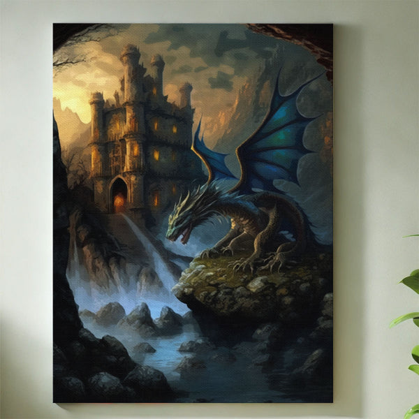 Dragon's Vigil at the Waterfall Castle | Paint By Numbers Kit