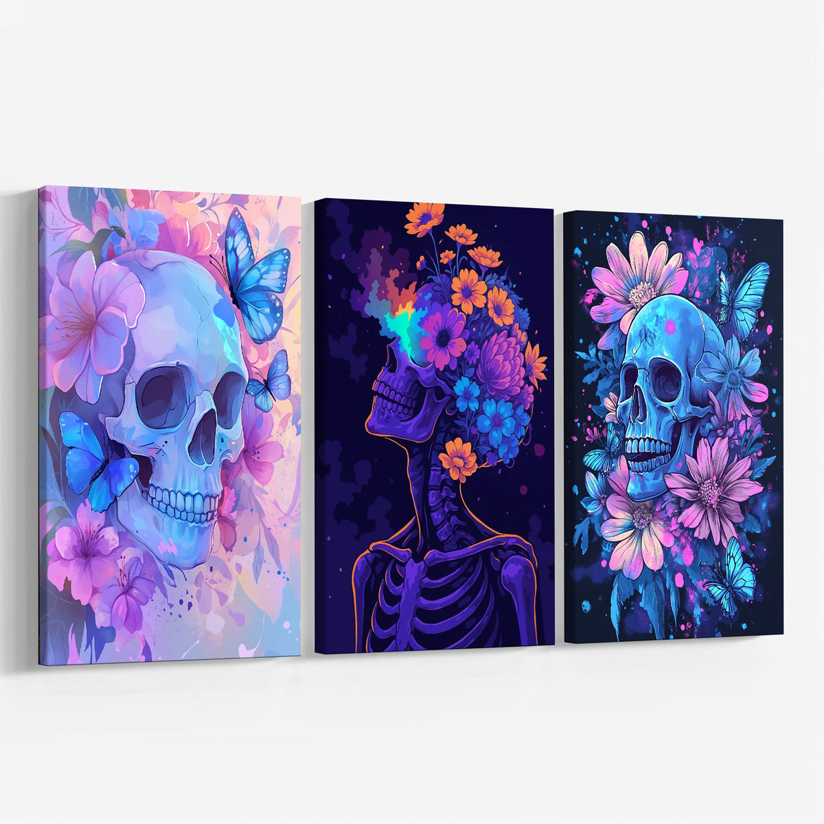 Neon Butterlfies Skull Set|  Paint By Numbers Kit