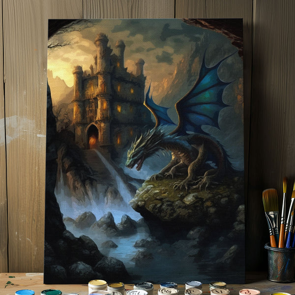 Dragon's Vigil at the Waterfall Castle | Paint By Numbers Kit
