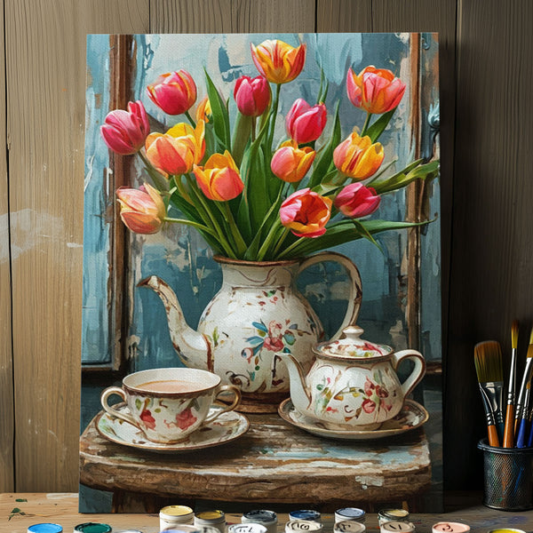 Tulips in a Teapot  | Paint By Numbers Kit