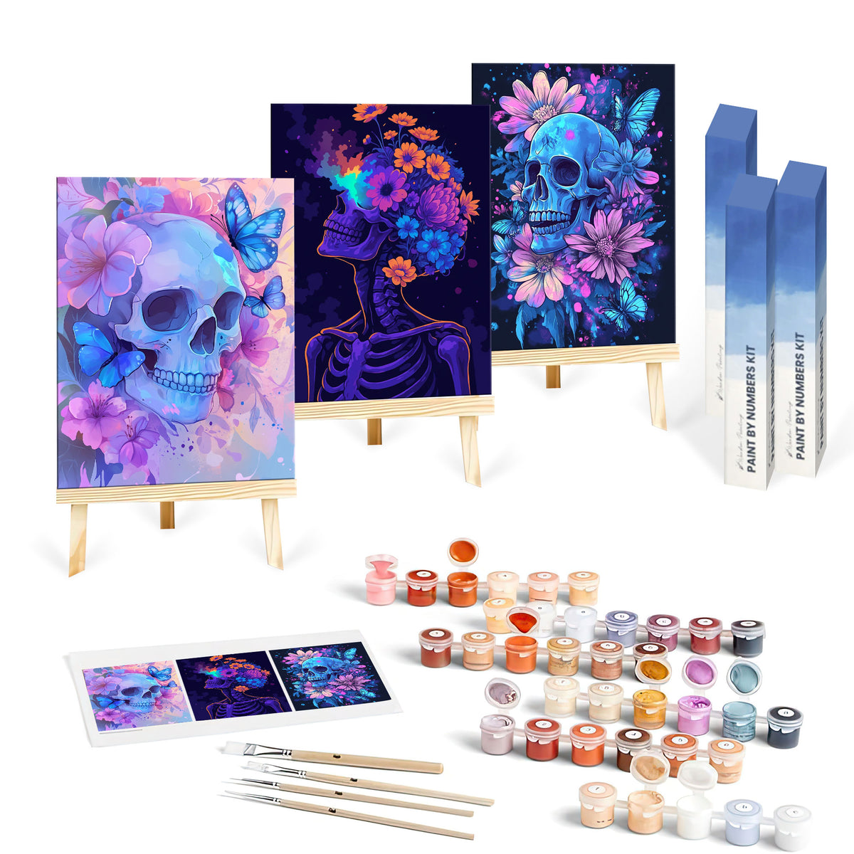 Neon Butterlfies Skull Set|  Paint By Numbers Kit