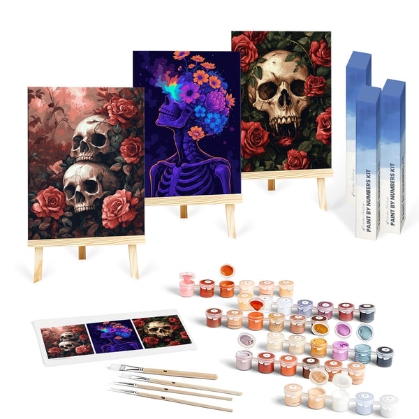 Floral Macabre Skulls Set|  Paint By Numbers Kit