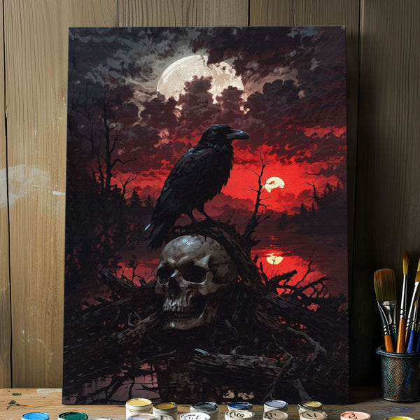 Skull and Raven Under Blood Moon | Paint By Numbers Kit