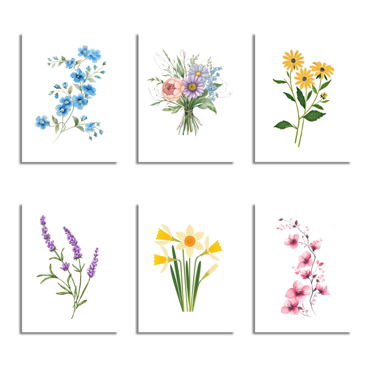 6 Mini Paintings|Whispers of Spring Flower Set
