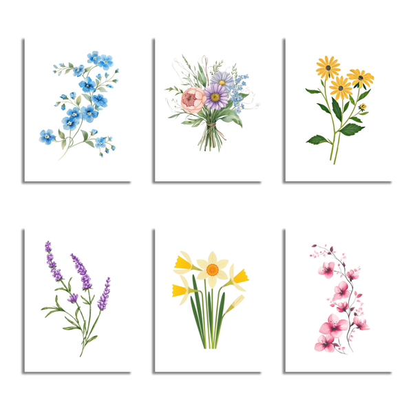 6 Mini Paintings|Whispers of Spring Flower Set