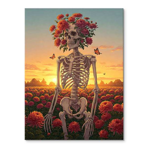 Skeleton with Chrysanthemum - November Birth Flower | Paint By Numbers Kit