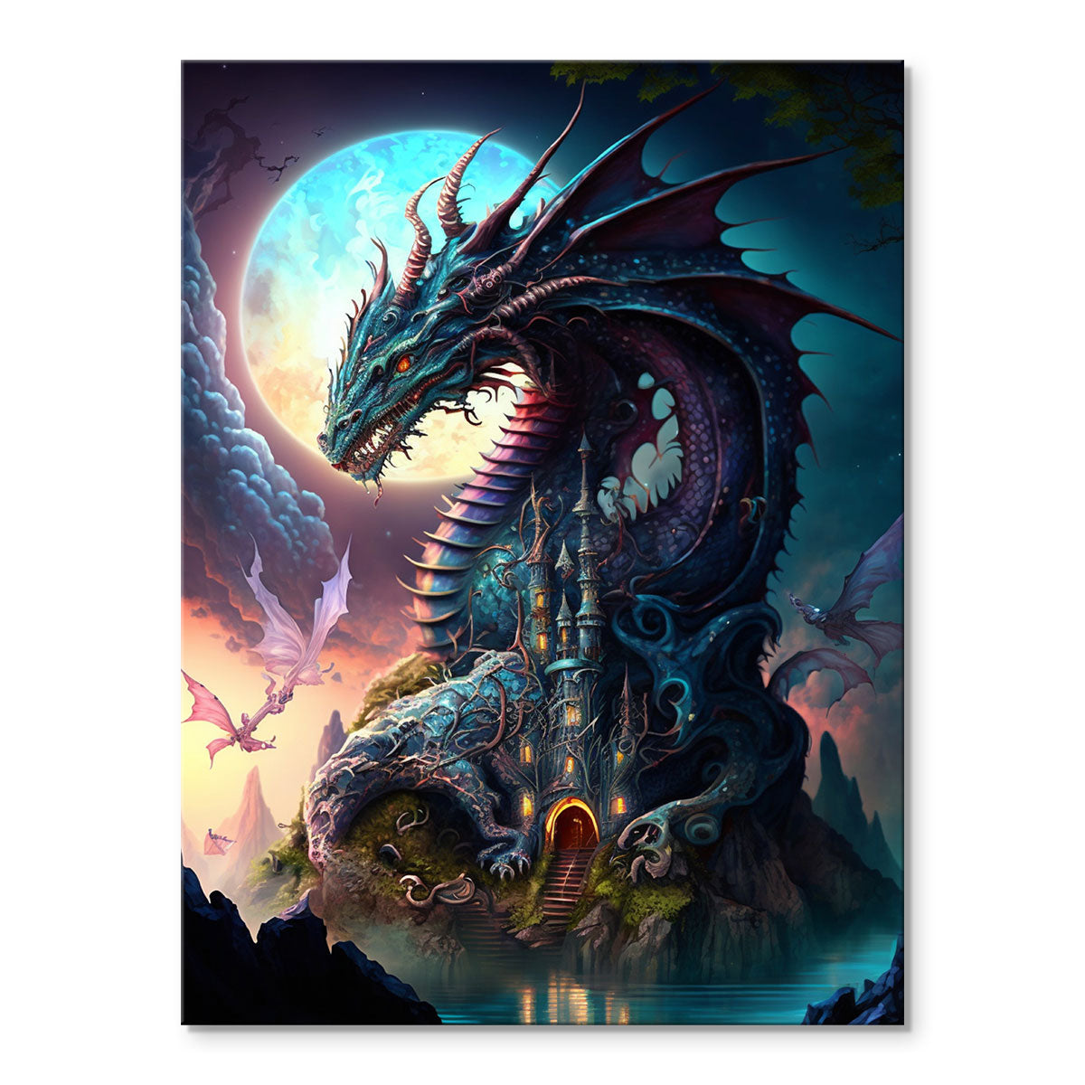 Moonlit Dragon's Castle| Paint By Numbers Kit