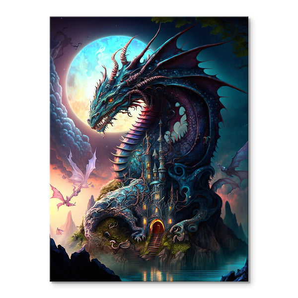 Moonlit Dragon's Castle| Paint By Numbers Kit