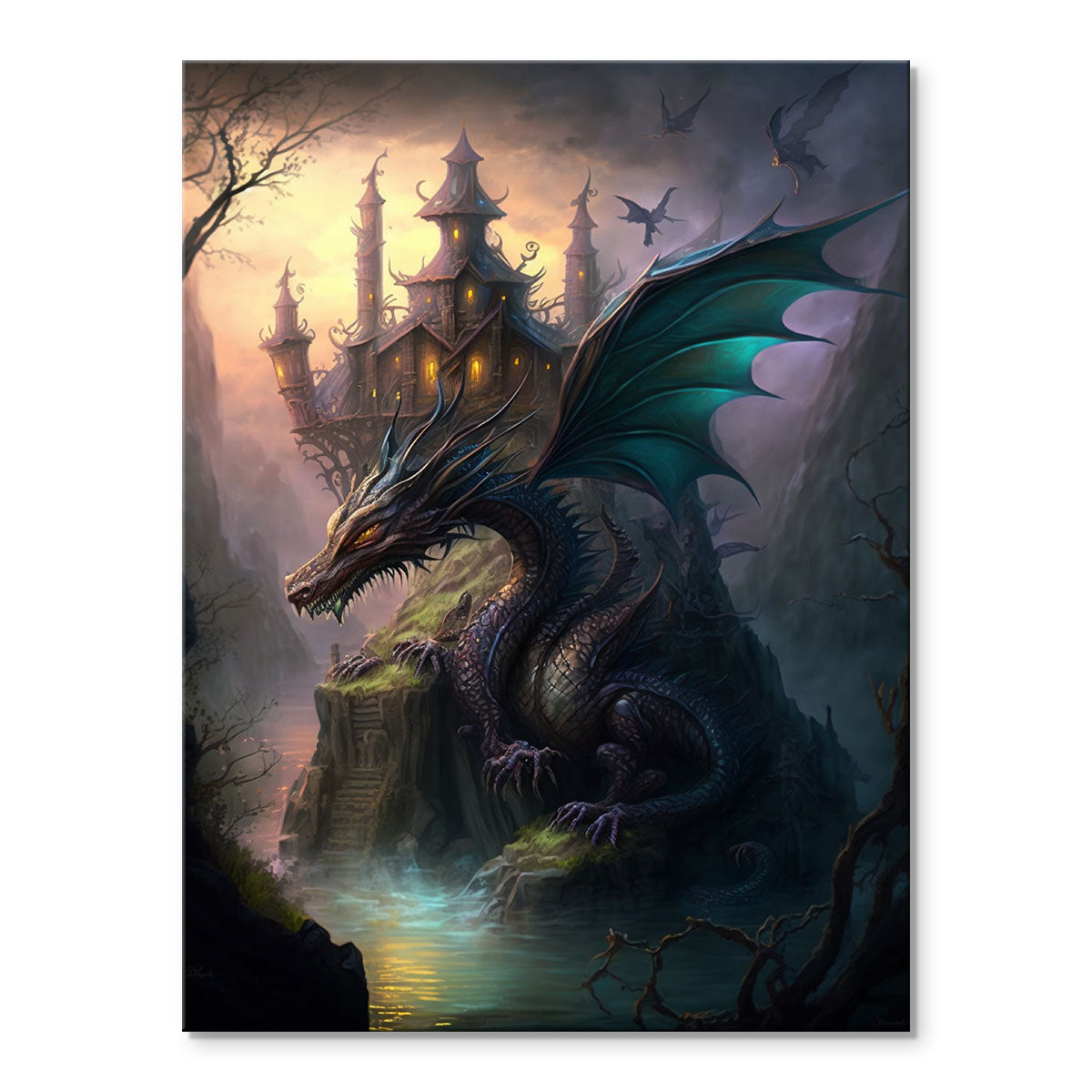 Dragon's Cliffside Keep | Paint By Numbers Kit