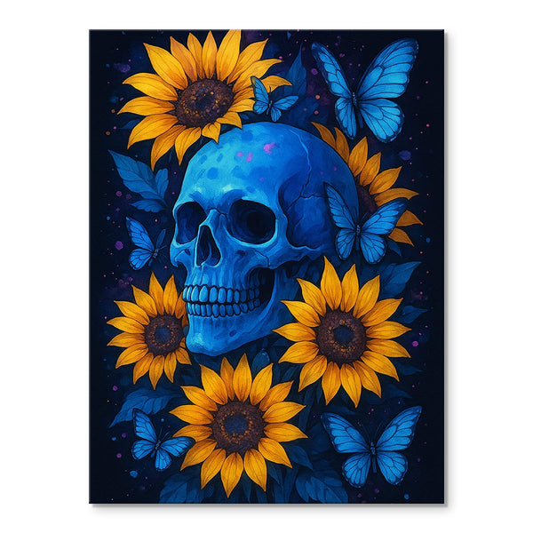 Blue Skull With Sunflowers | Paint By Numbers Kit