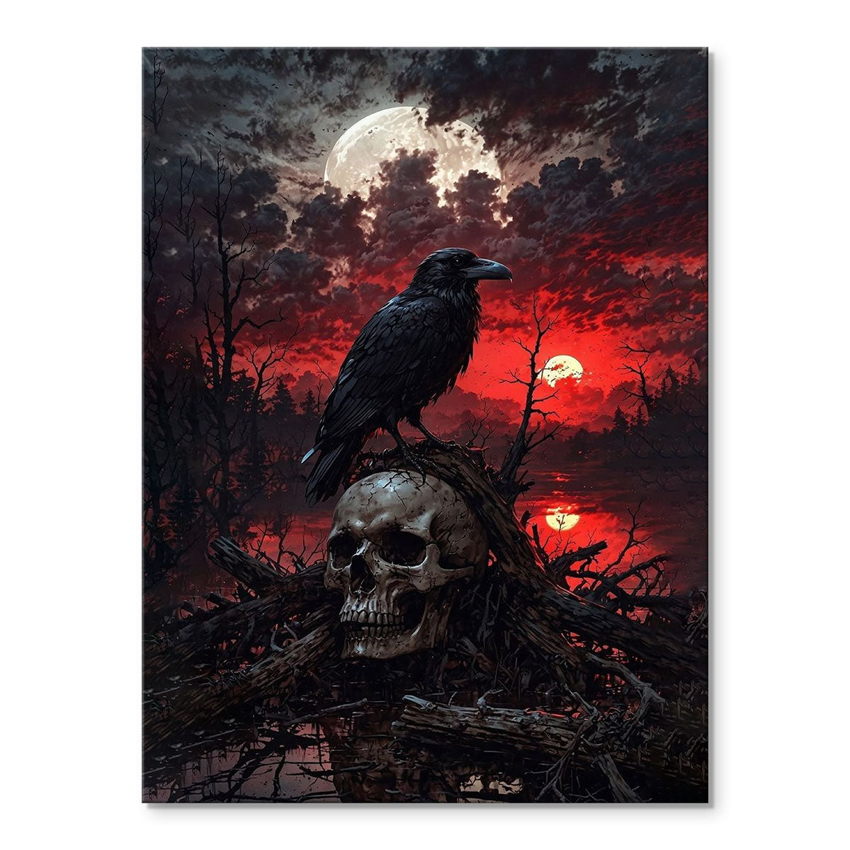 Skull and Raven Under Blood Moon | Paint By Numbers Kit