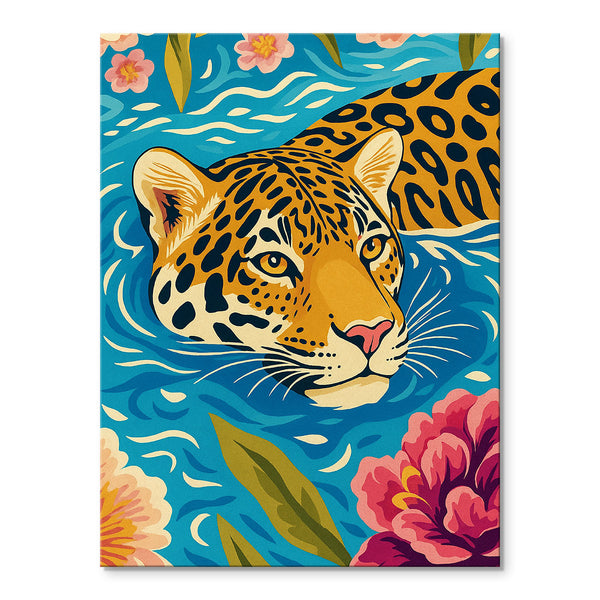 Jaguar's Floral Swim | Paint-by-number Kit