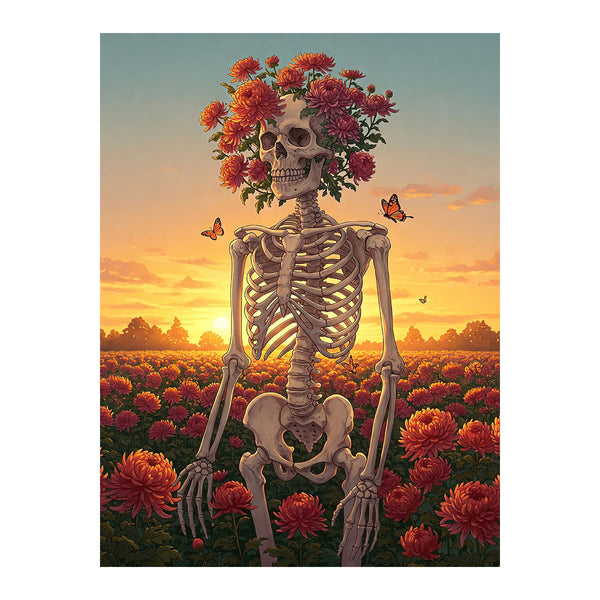 Skeleton with Chrysanthemum - November Birth Flower | Paint By Numbers Kit