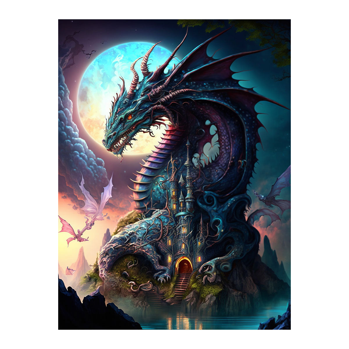 Moonlit Dragon's Castle| Paint By Numbers Kit