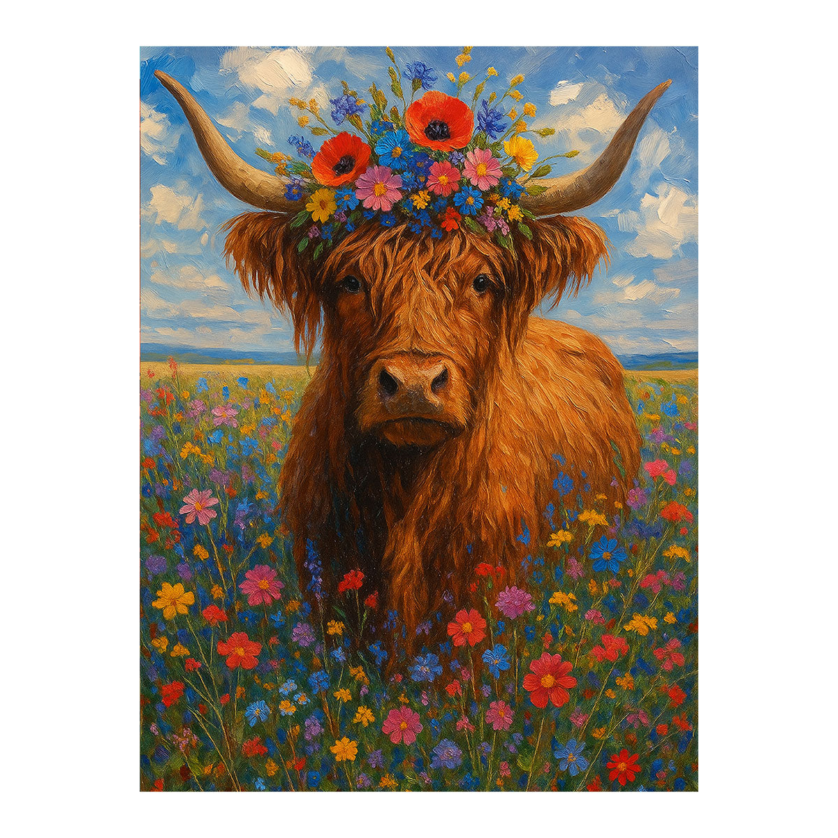 Highland Cow in Flowers Field | Paint By Numbers Kit