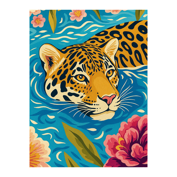 Jaguar's Floral Swim | Paint-by-number Kit
