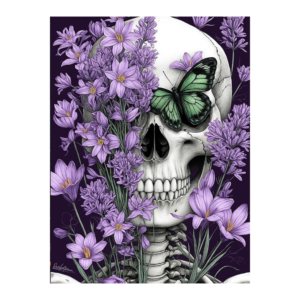 Lilac Skull and Butterfly