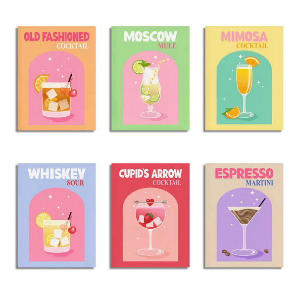 6 Mini Paintings|Retro Cocktail Set