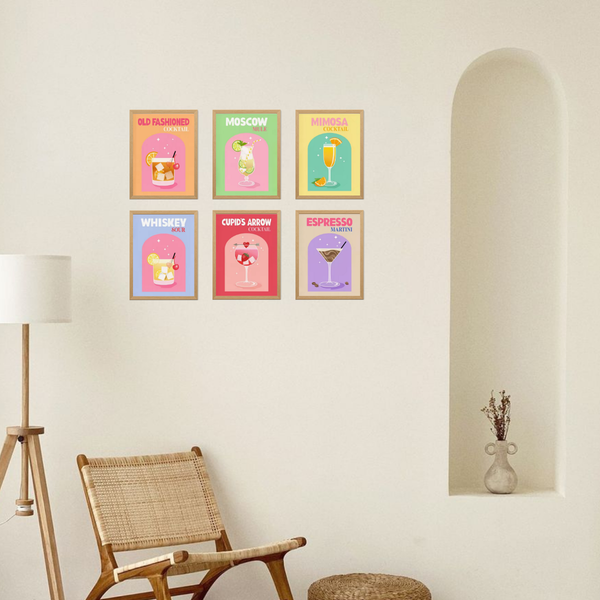 6 Mini Paintings|Retro Cocktail Set