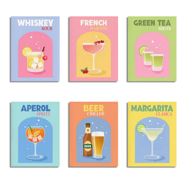 6 Mini Paintings|Colorful Cocktail Set